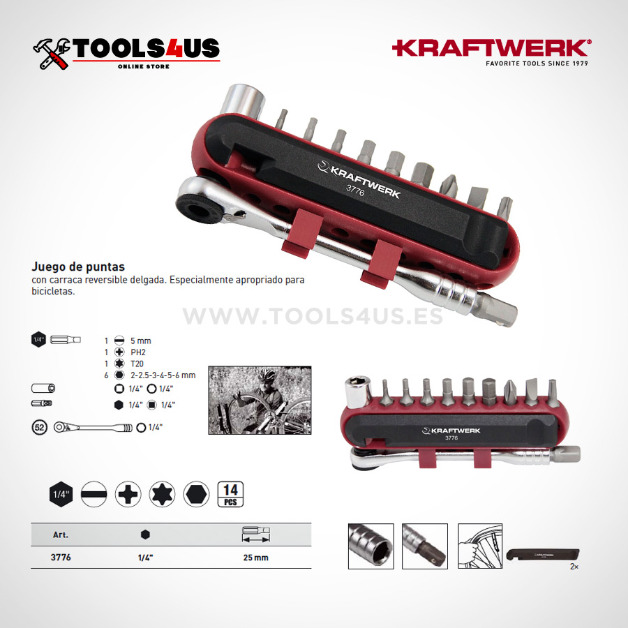 3776 Kraftwerk tools -Juego de puntas con carraca de 13piezas portable especial ideal bicicleta ideal _04